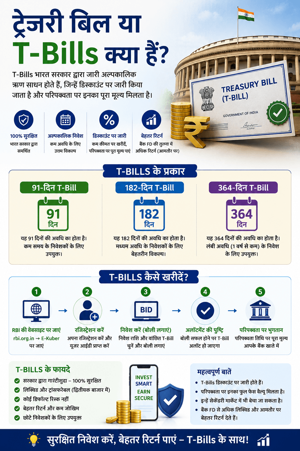 ट्रेजरी बिल या T-Bills क्या हैं, कितने प्रकार के होते हैं और इन्हें कैसे खरीदें?